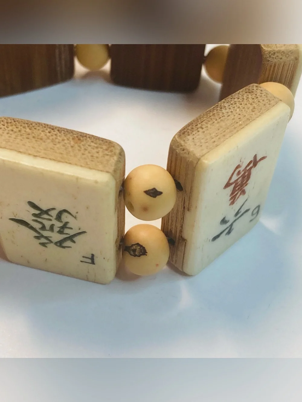 Vintage Mah Jong Bracelet, Two Tone Dovetail Tiles with Magnetic Slide Clasp